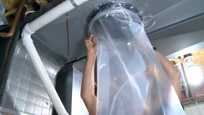 Aeroseal duct sealing connection on home ductwork