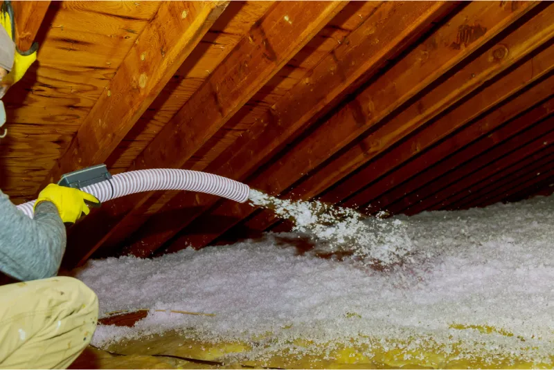 Blown-in insulation being installed in an attic